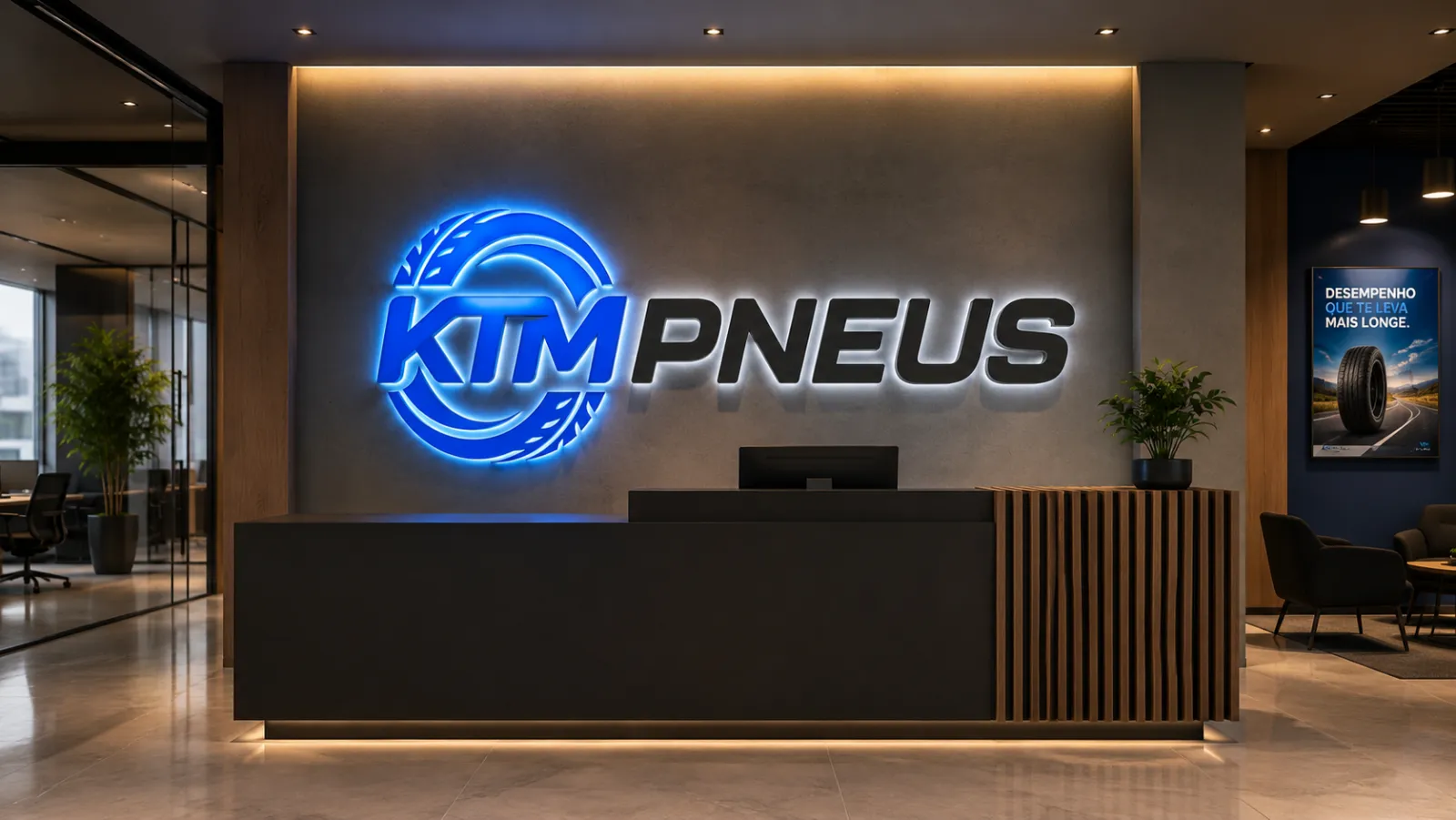 Fachada com letreiro KTM Pneus