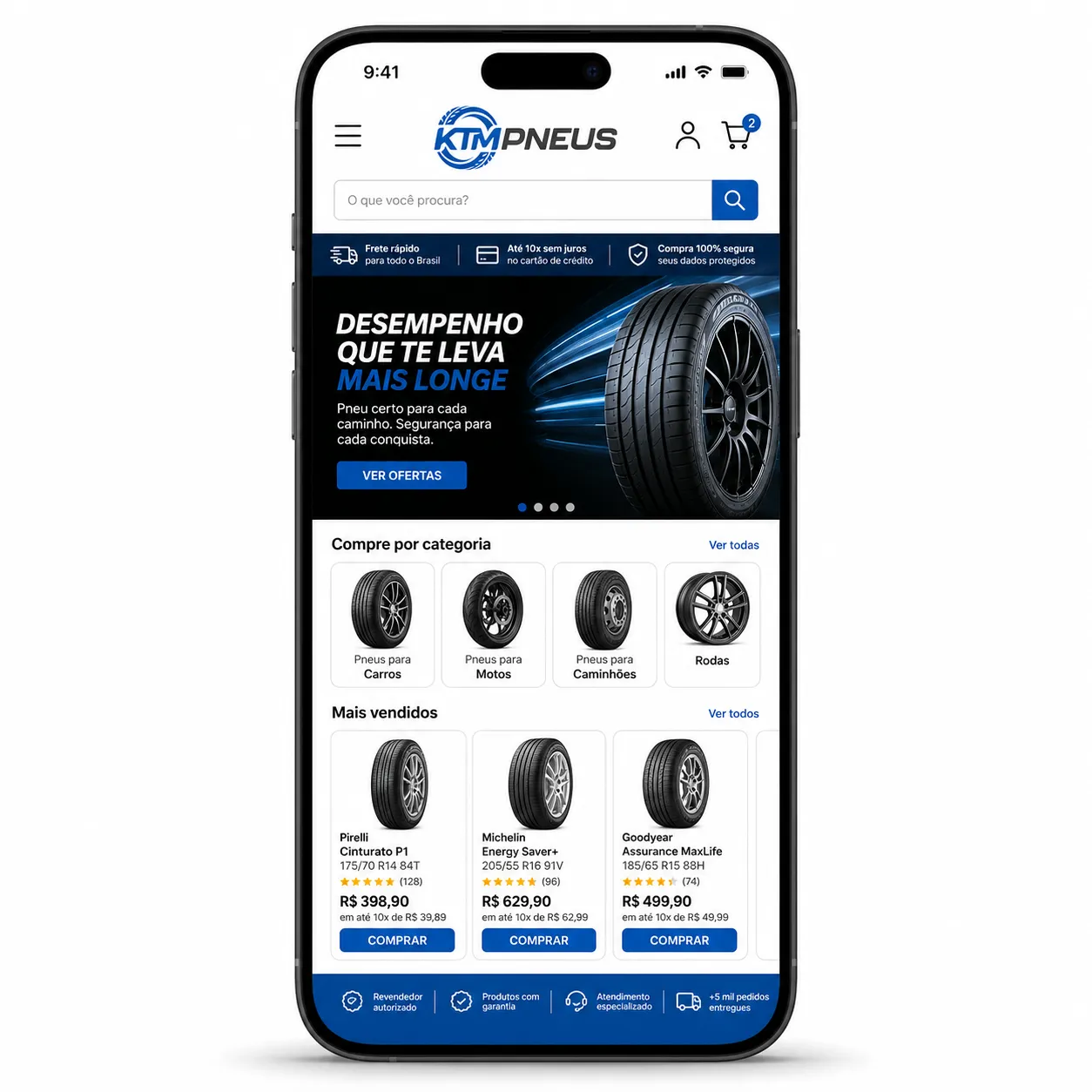 Site KTM Pneus no celular